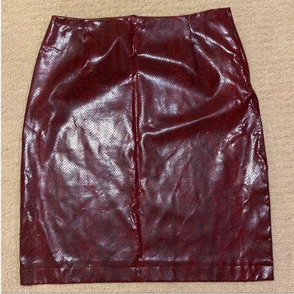 Red burgundy leather “snakeskin skirt